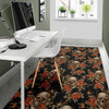 Skeleton Sugar Skull Girly Floral Rose Pattern Print Floor Mat-grizzshop