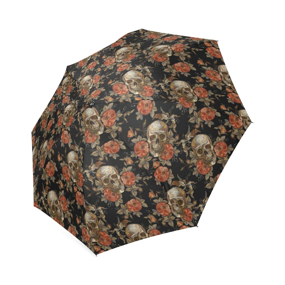 Skeleton Sugar Skull Girly Floral Rose Pattern Print Foldable Umbrella-grizzshop