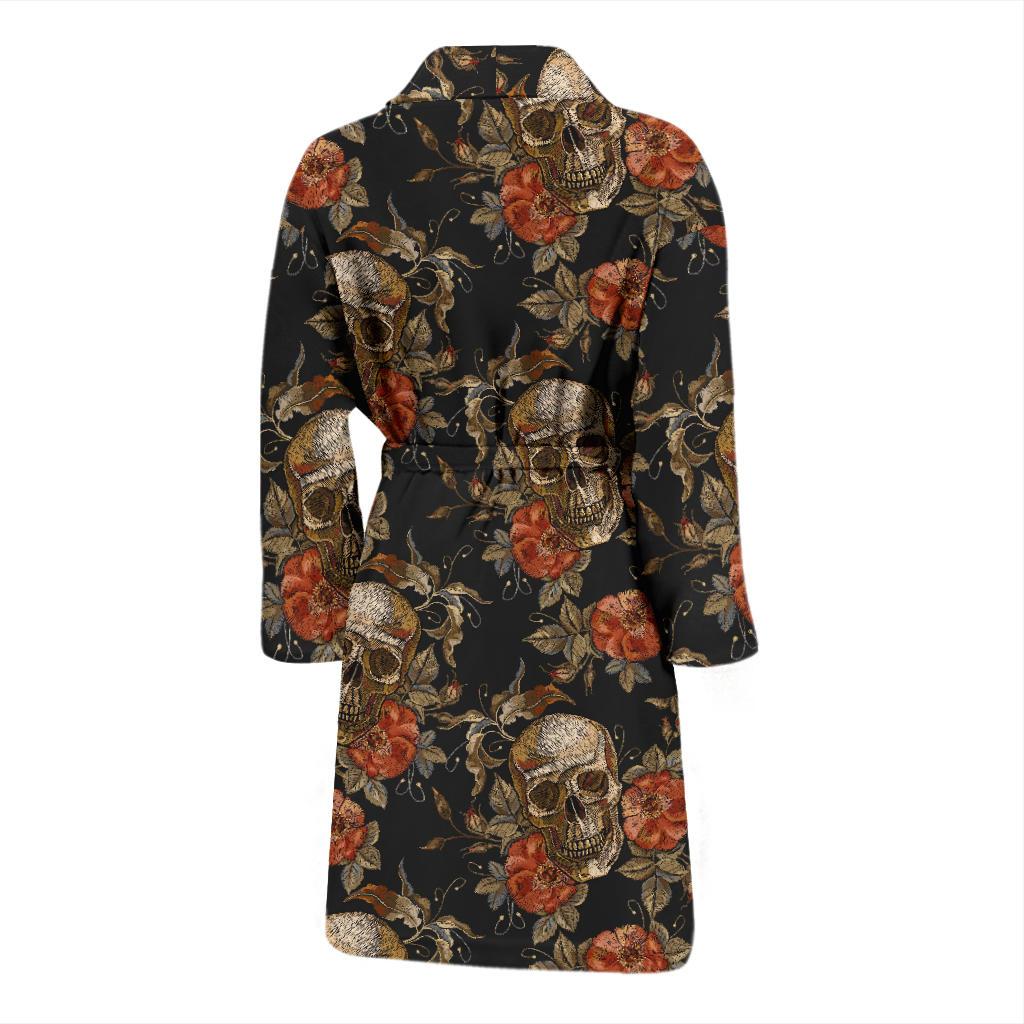 Skeleton Sugar Skull Girly Floral Rose Pattern Print Men Long Robe-grizzshop