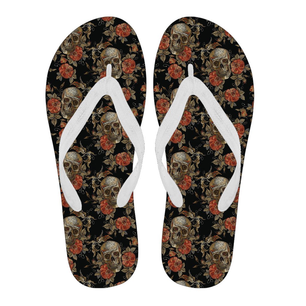 Skeleton Sugar Skull Girly Floral Rose Pattern Print Men & Women Flip Flops-grizzshop