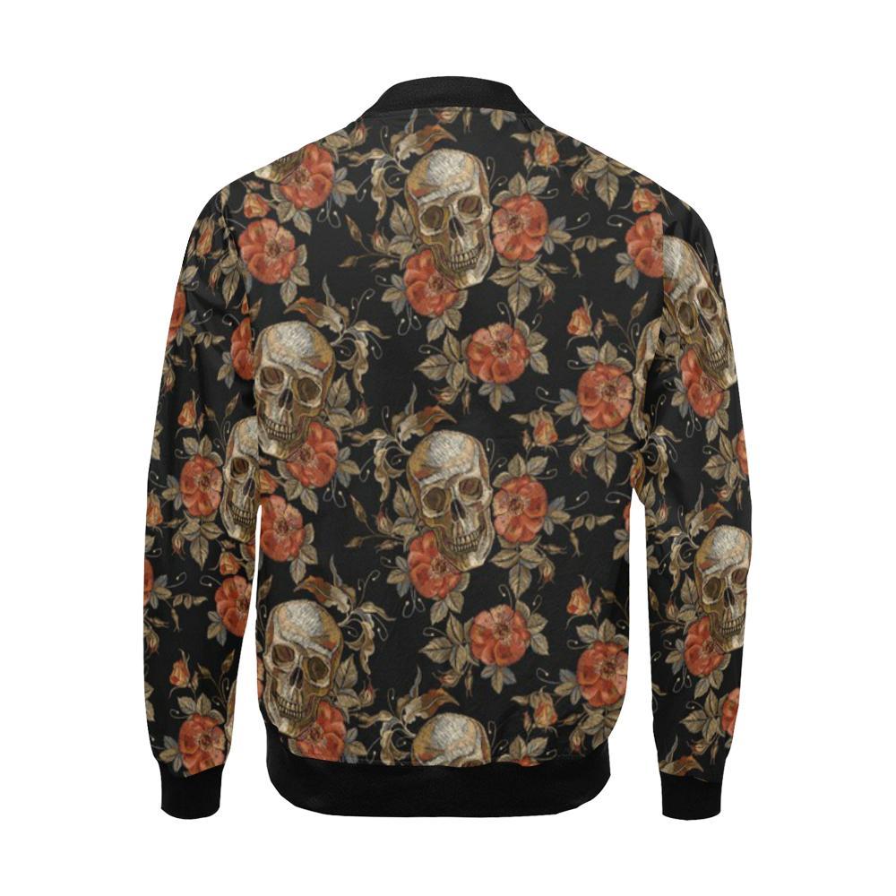 Skeleton Sugar Skull Girly Floral Rose Pattern Print Men's Bomber Jacket-grizzshop