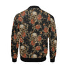 Skeleton Sugar Skull Girly Floral Rose Pattern Print Men's Bomber Jacket-grizzshop