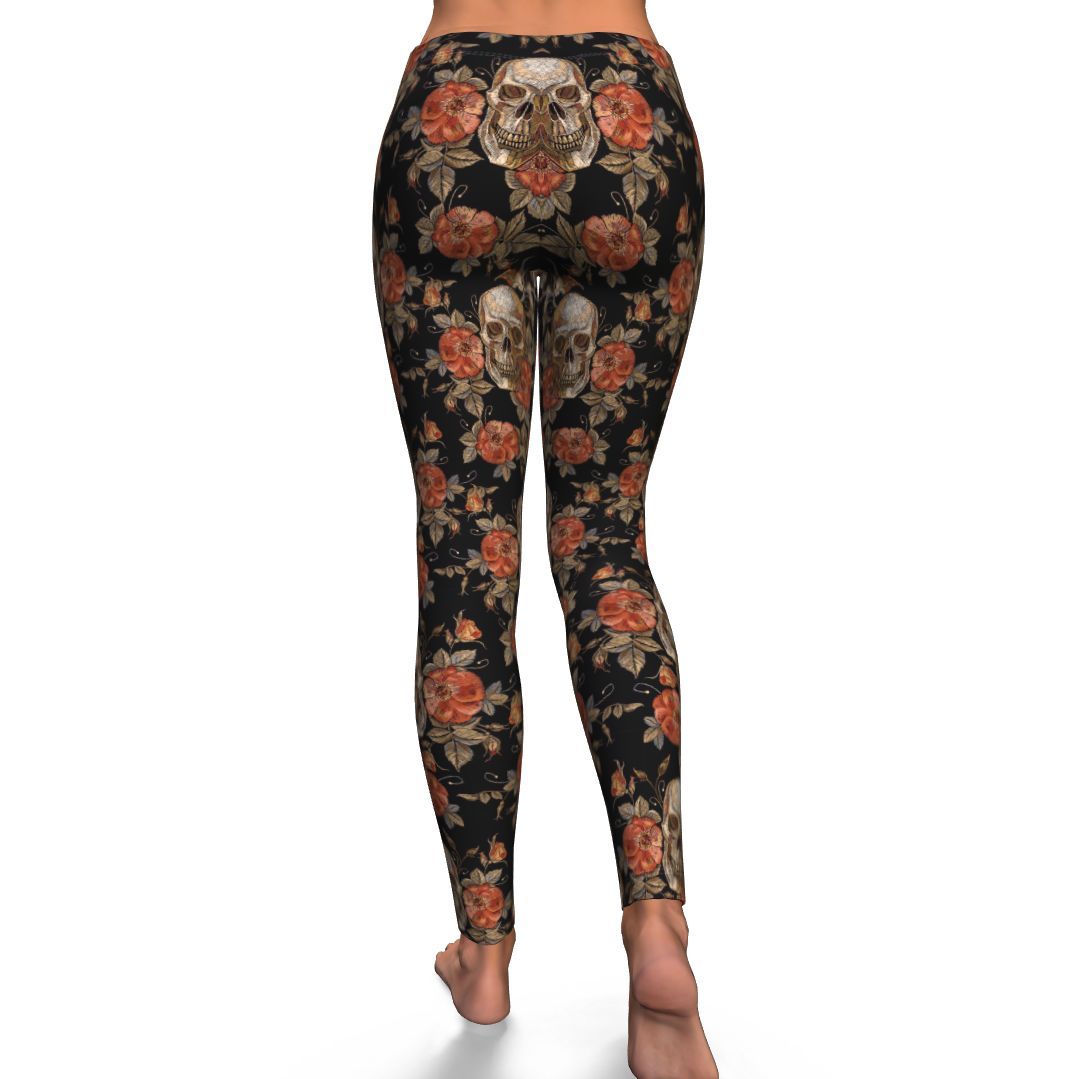 Skeleton Sugar Skull Girly Floral Rose Pattern Print Pattern Women Leggings-grizzshop