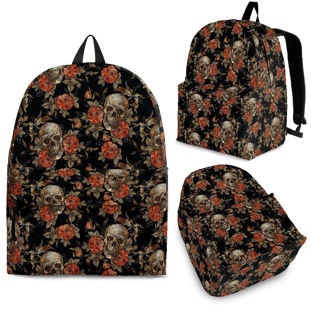 Skeleton Sugar Skull Girly Floral Rose Pattern Print Premium Backpack-grizzshop