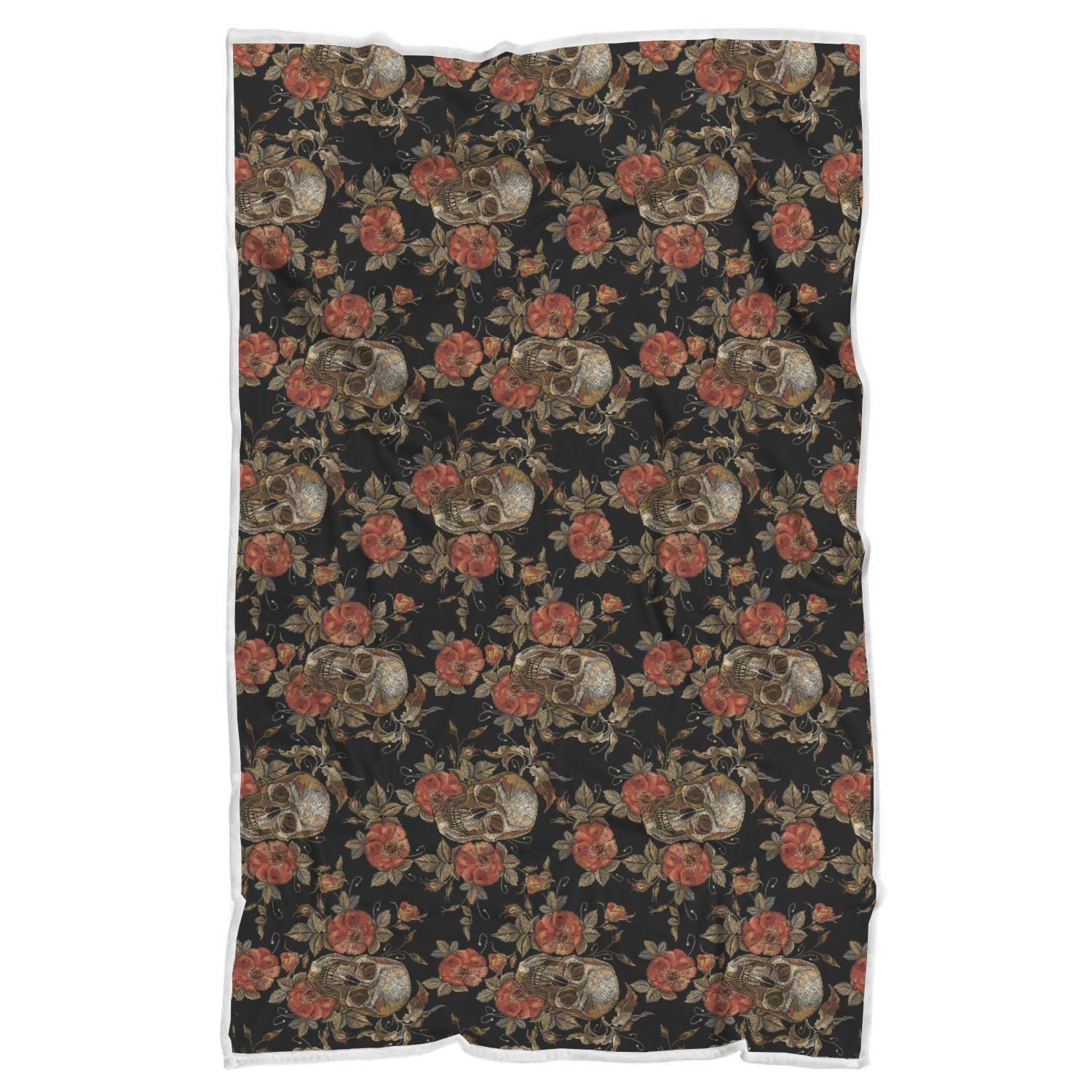 Skeleton Sugar Skull Girly Floral Rose Pattern Print Throw Blanket-grizzshop