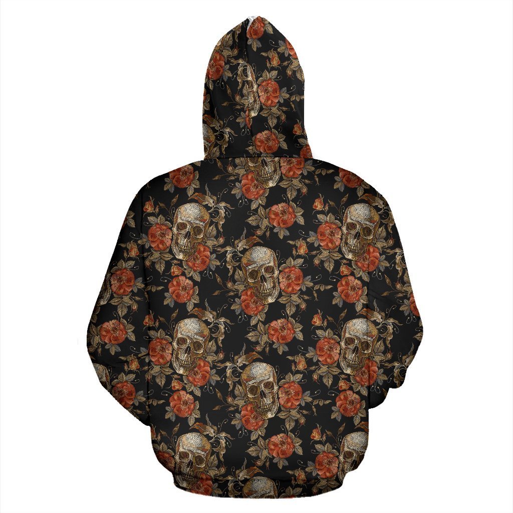 Skeleton Sugar Skull Girly Floral Rose Pattern Print Women Men Pullover Hoodie-grizzshop