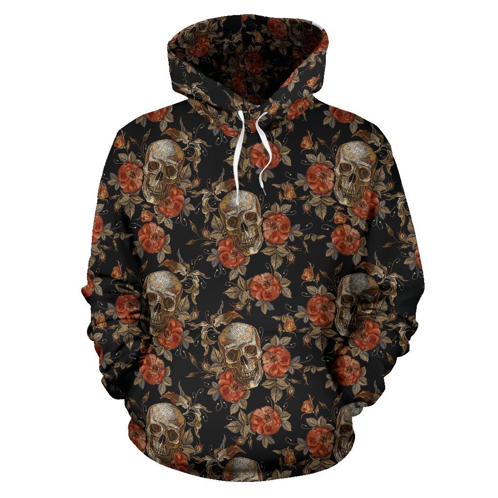 Skeleton Sugar Skull Girly Floral Rose Pattern Print Women Men Pullover Hoodie-grizzshop