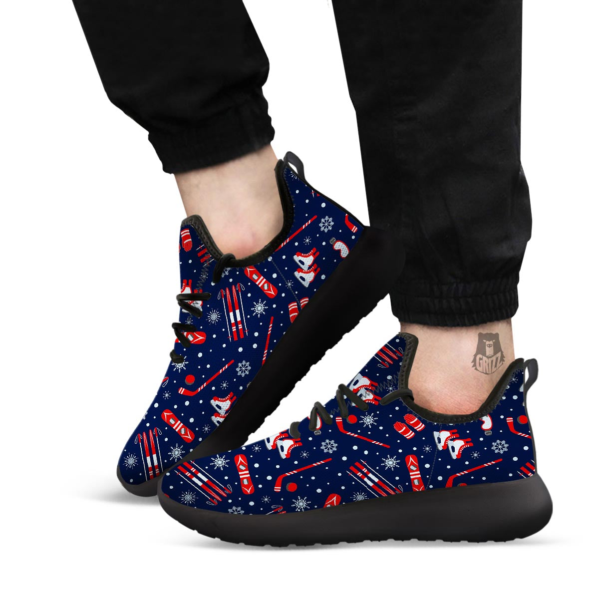 Skiing Equipment Print Pattern Black Athletic Shoes-grizzshop