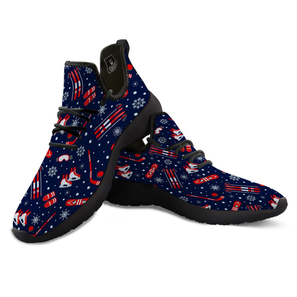 Skiing Equipment Print Pattern Black Athletic Shoes-grizzshop