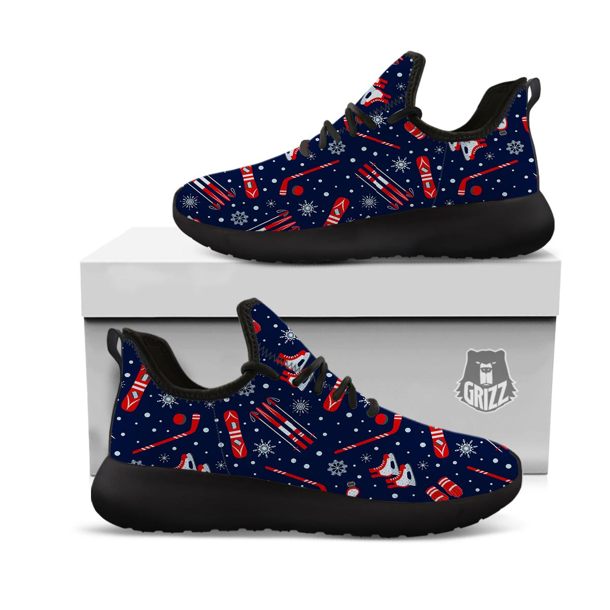 Skiing Equipment Print Pattern Black Athletic Shoes-grizzshop