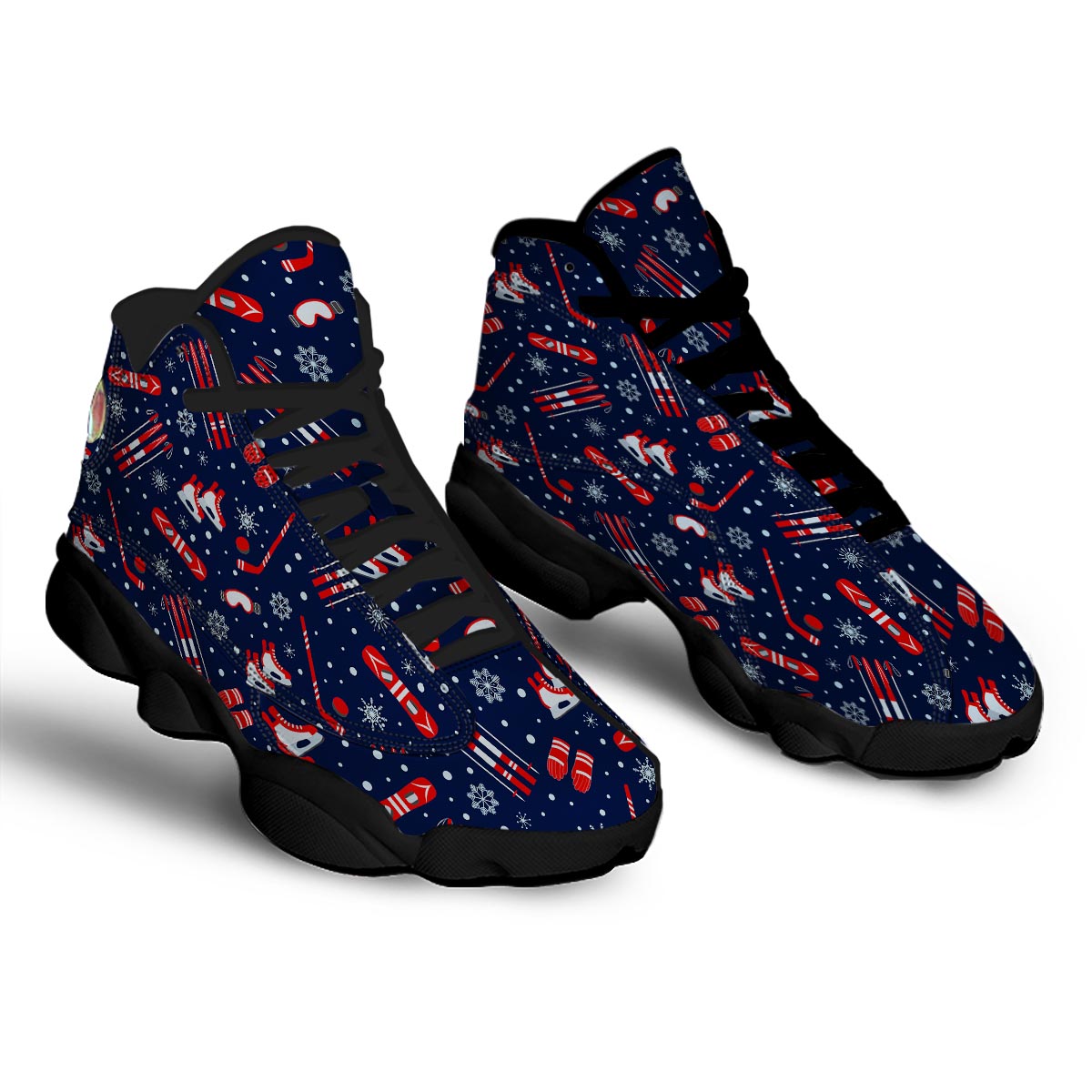 Skiing Equipment Print Pattern Black Basketball Shoes-grizzshop