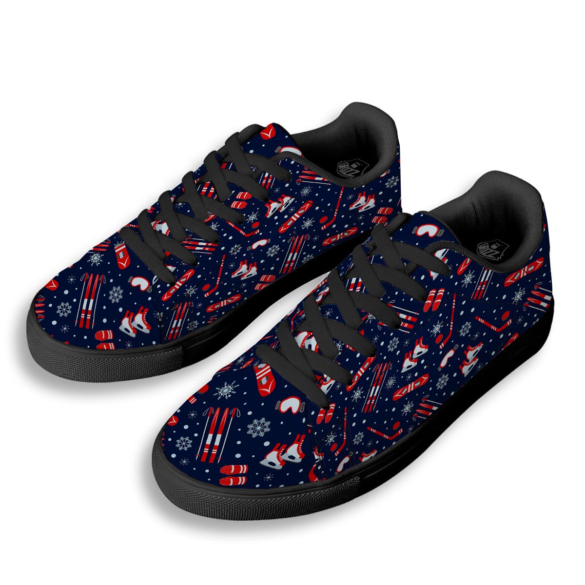 Skiing Equipment Print Pattern Black Low Top Sneakers-grizzshop