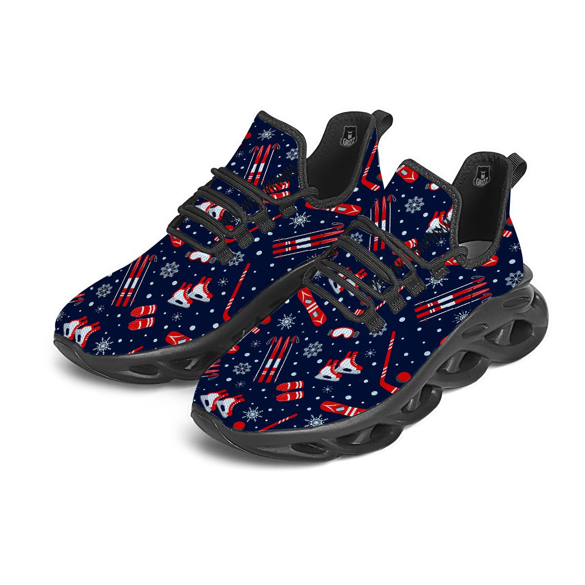 Skiing Equipment Print Pattern Black Running Shoes-grizzshop