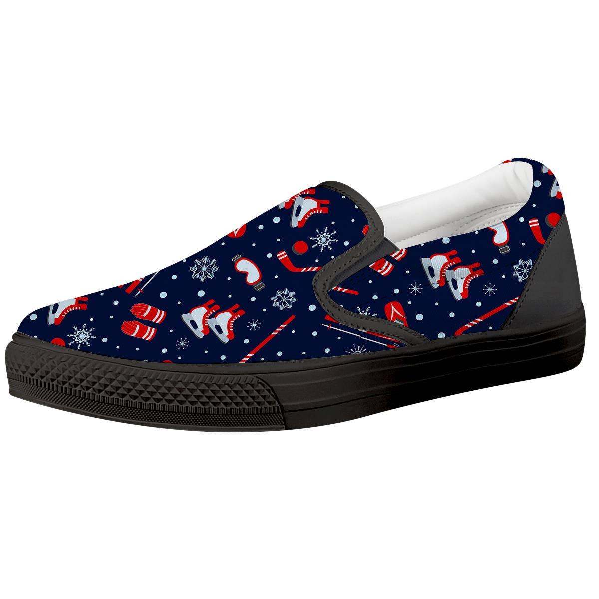 Skiing Equipment Print Pattern Black Slip On Shoes-grizzshop