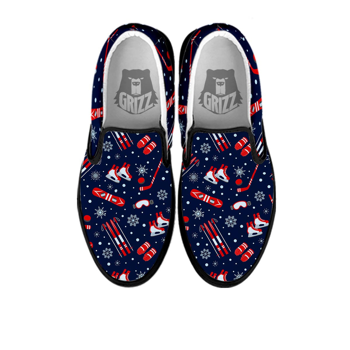 Skiing Equipment Print Pattern Black Slip On Shoes-grizzshop