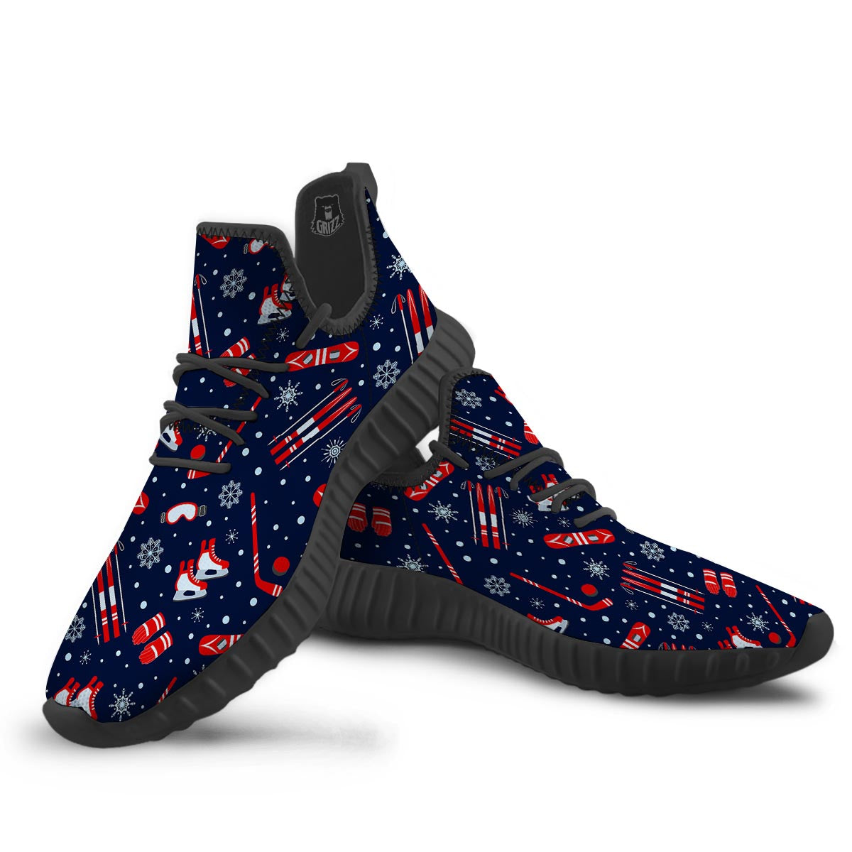Skiing Equipment Print Pattern Black Walking Shoes-grizzshop