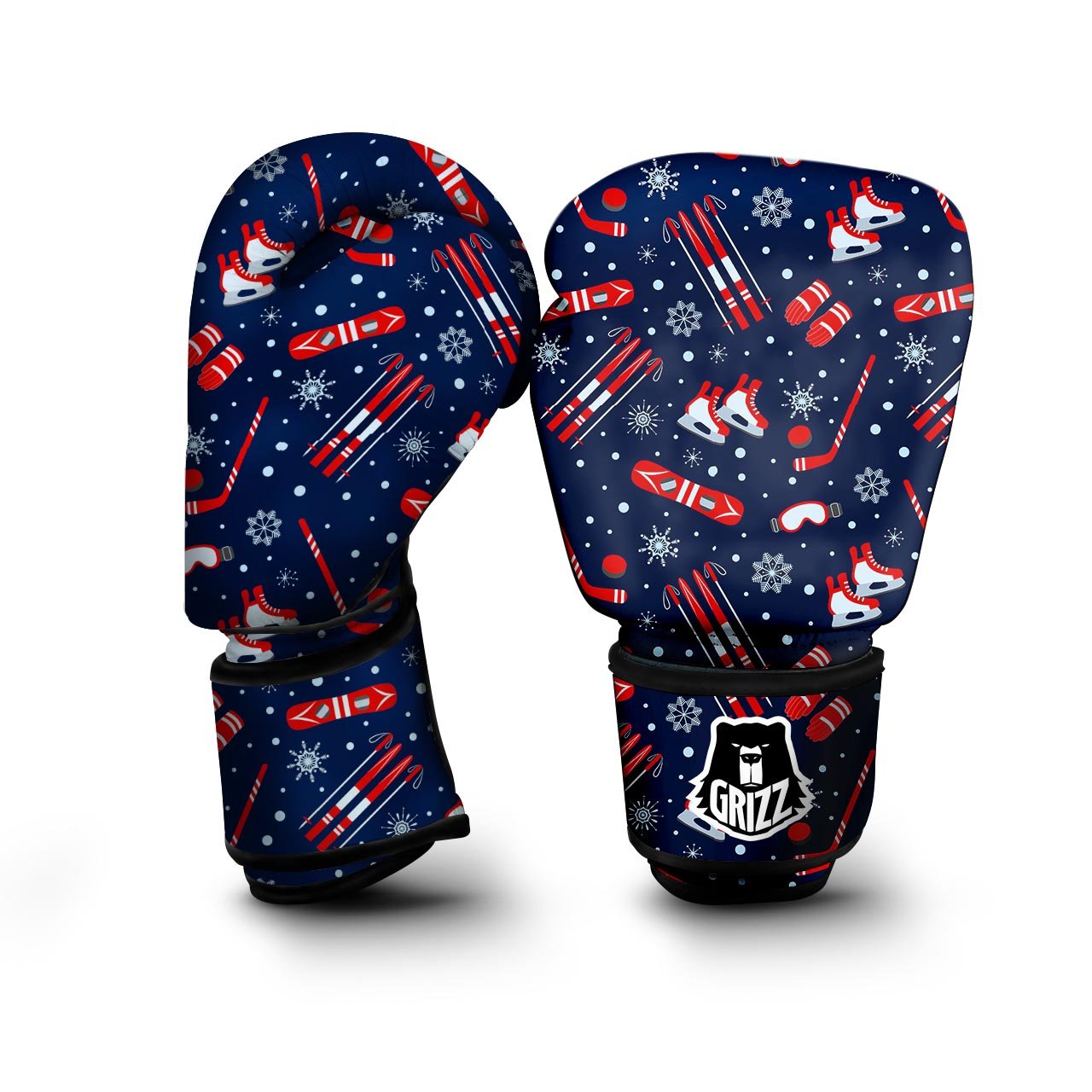 Skiing Equipment Print Pattern Boxing Gloves-grizzshop