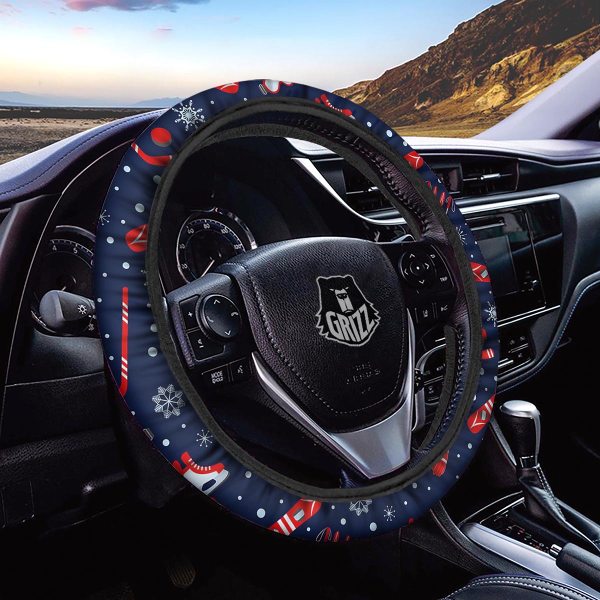 Skiing Equipment Print Pattern Car Steering Wheel Cover-grizzshop