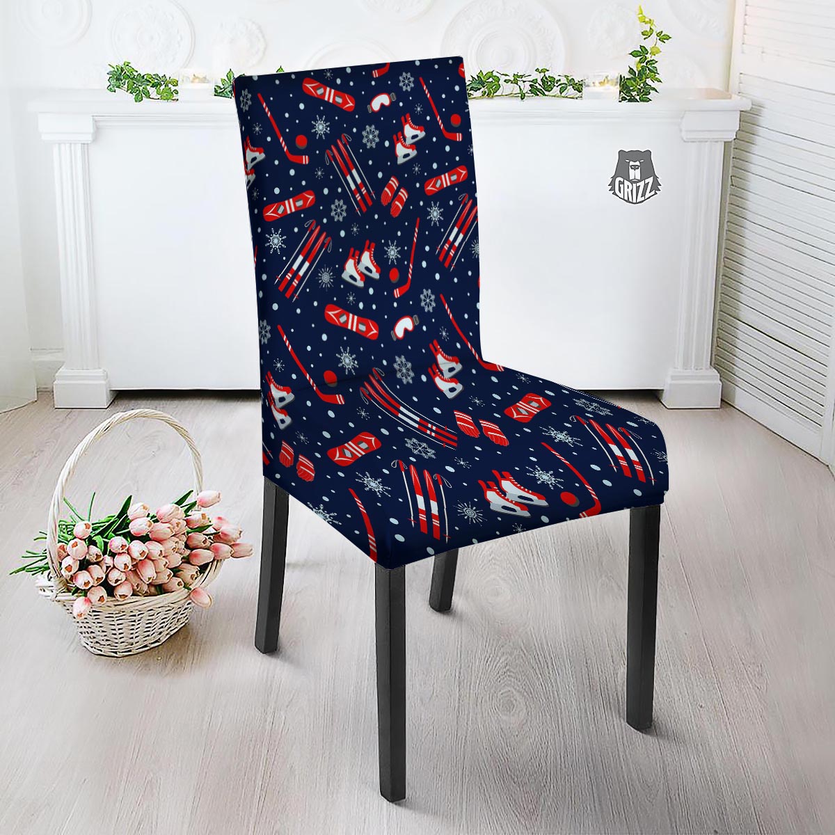 Skiing Equipment Print Pattern Dining Chair Slipcover-grizzshop
