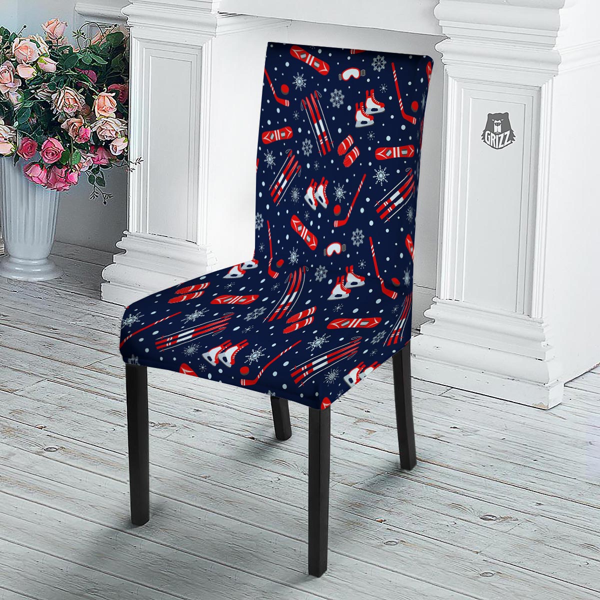 Skiing Equipment Print Pattern Dining Chair Slipcover-grizzshop