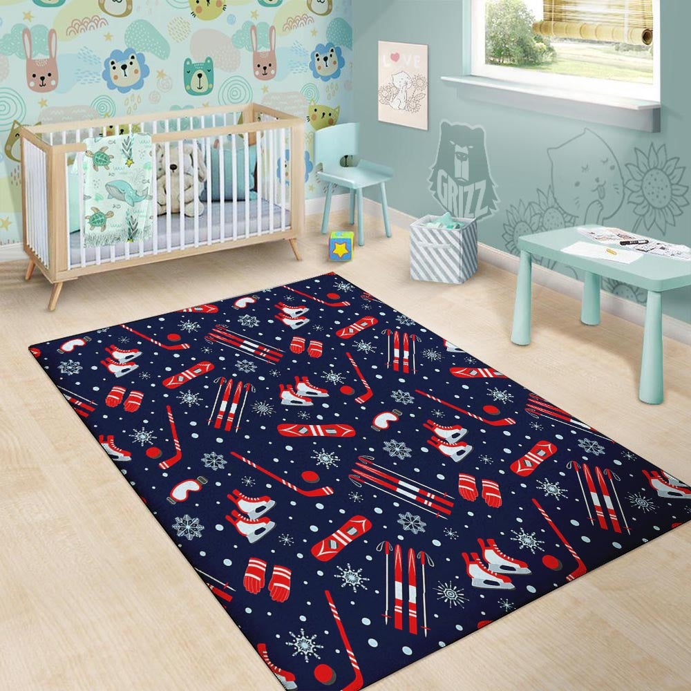 Skiing Equipment Print Pattern Floor Mat-grizzshop