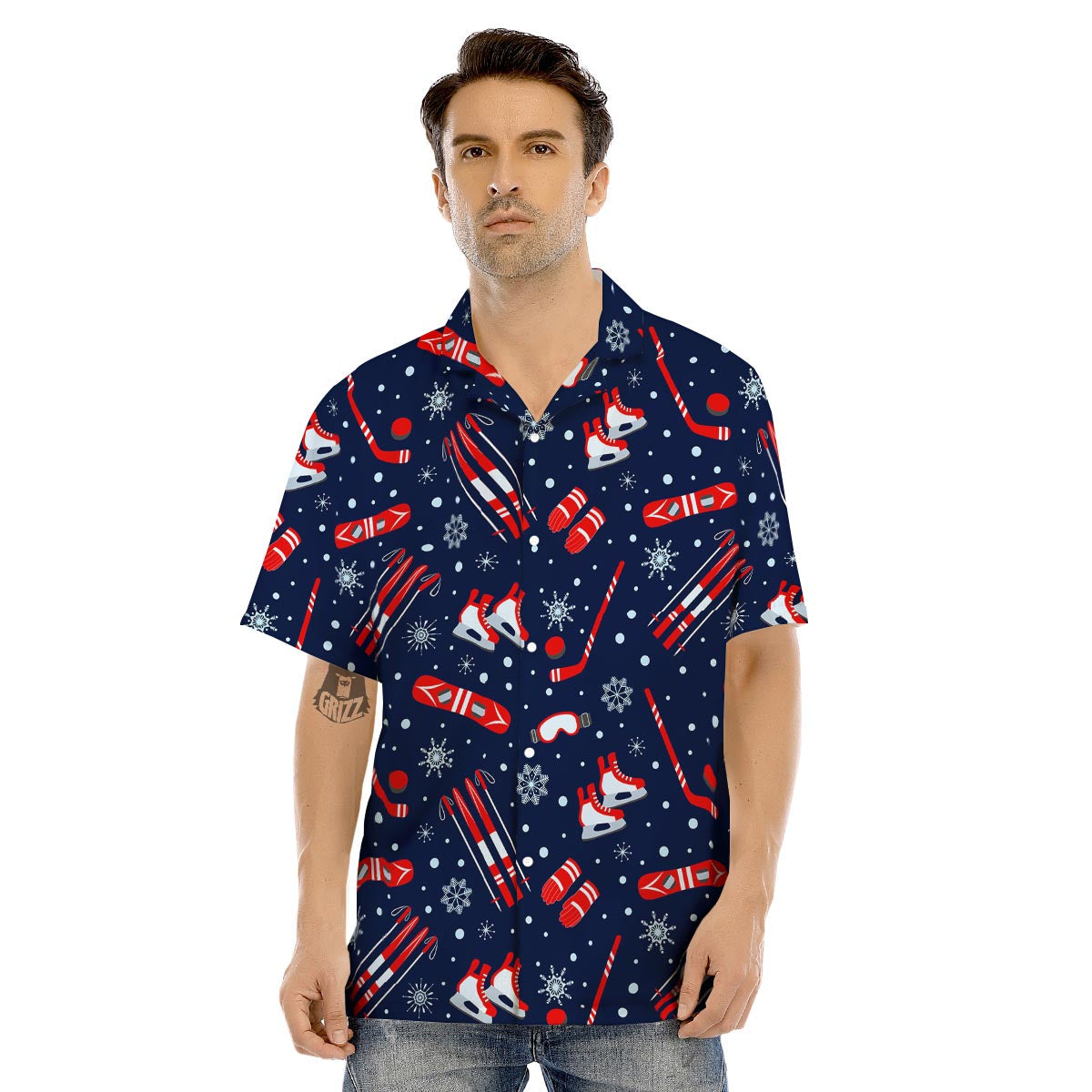 Skiing Equipment Print Pattern Men's Hawaiian Shirt-grizzshop
