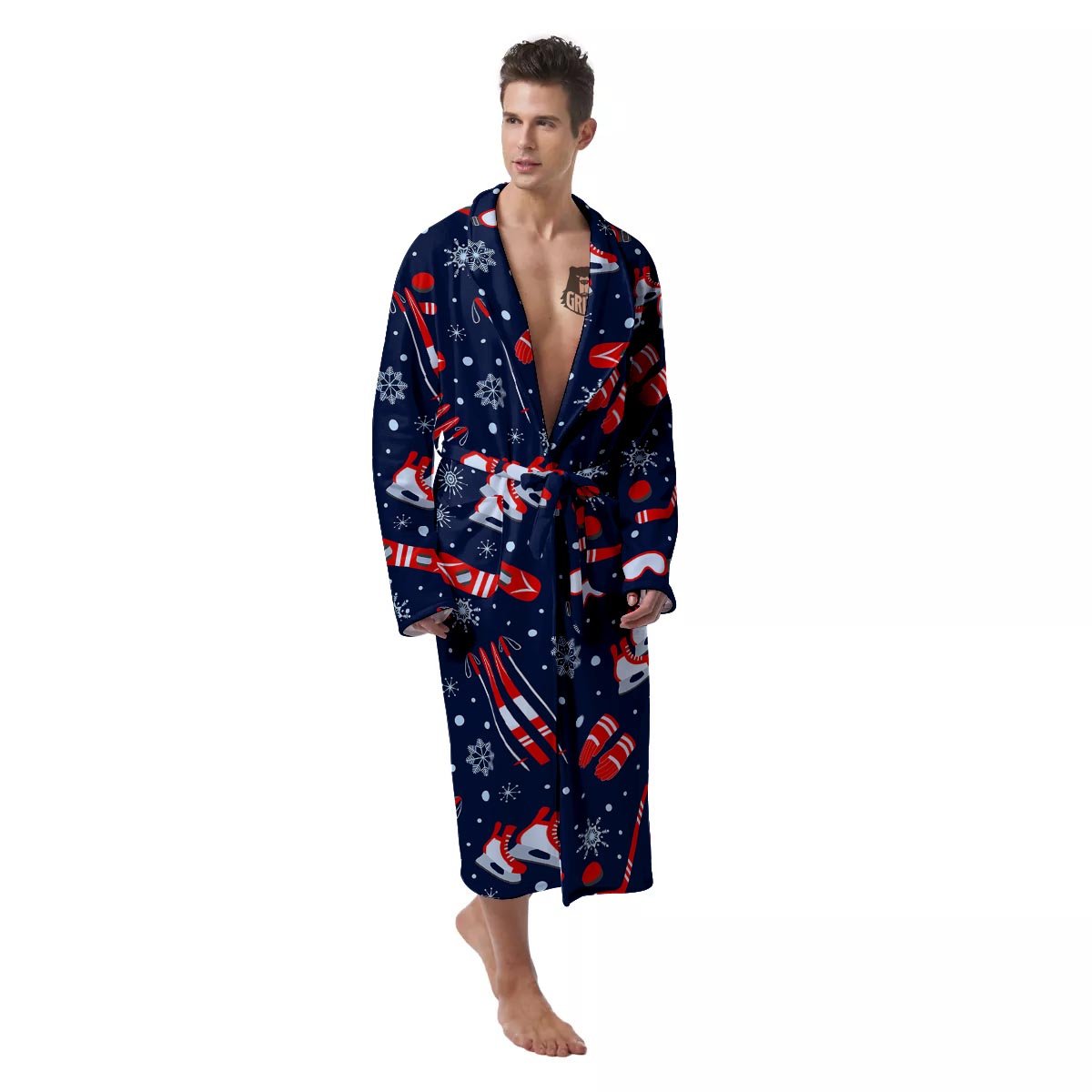Skiing Equipment Print Pattern Men's Robe-grizzshop