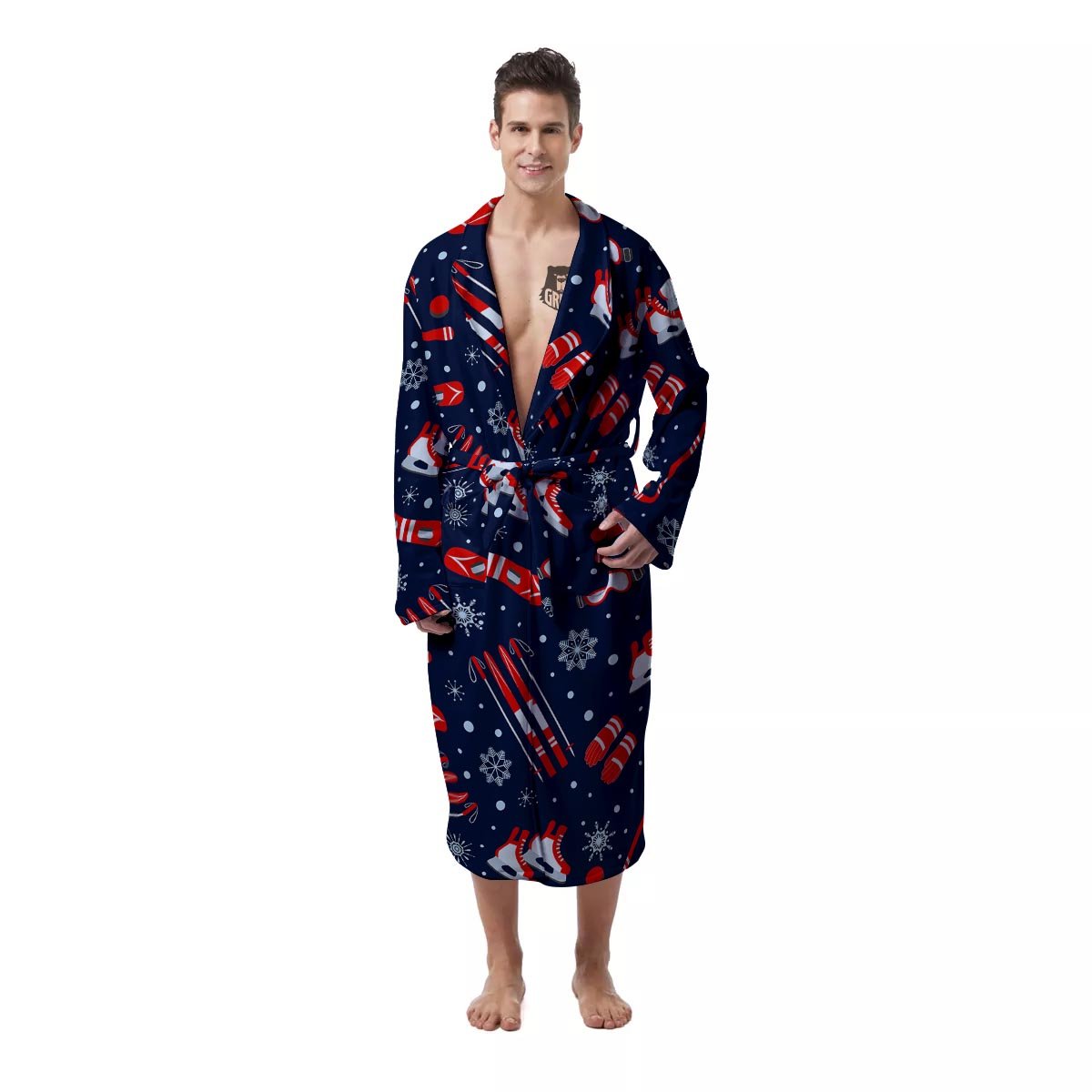 Skiing Equipment Print Pattern Men's Robe-grizzshop