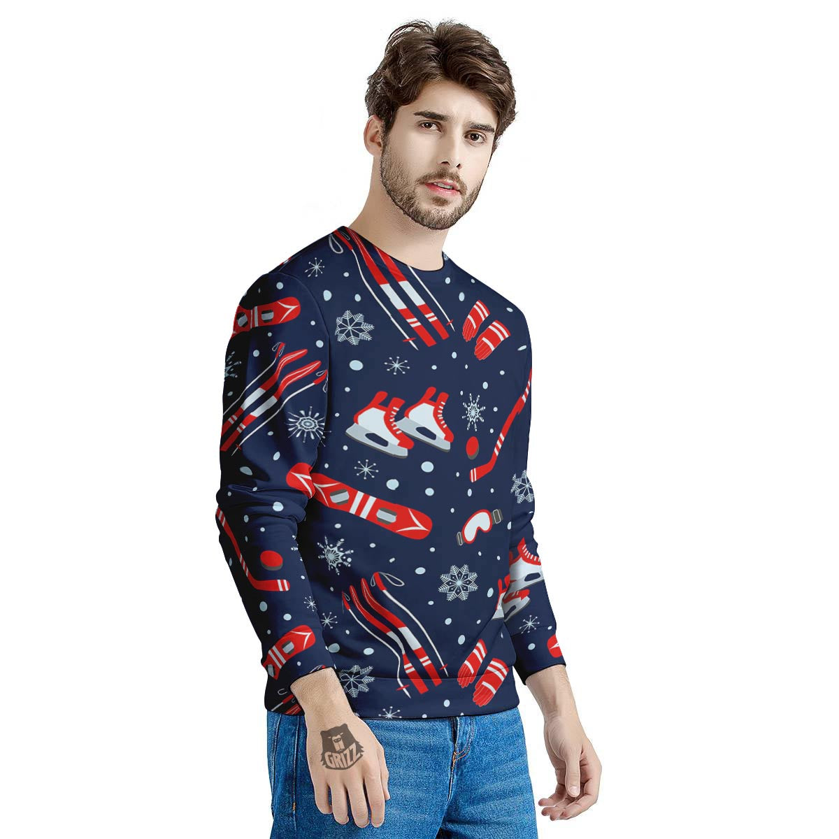Skiing Equipment Print Pattern Men's Sweatshirt-grizzshop