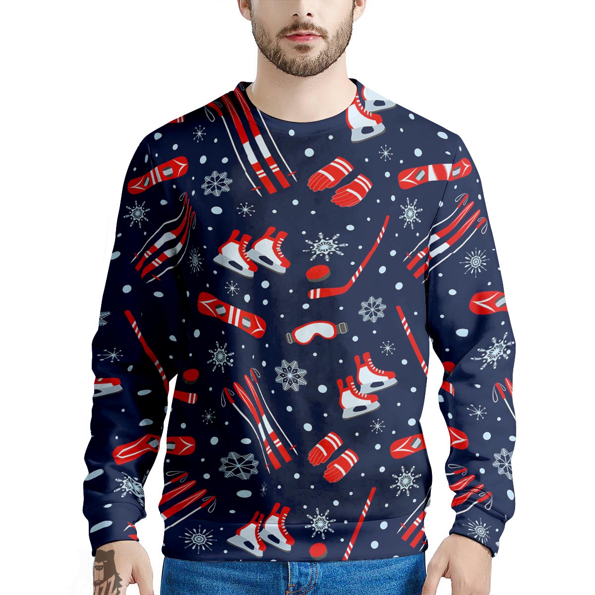 Skiing Equipment Print Pattern Men's Sweatshirt-grizzshop