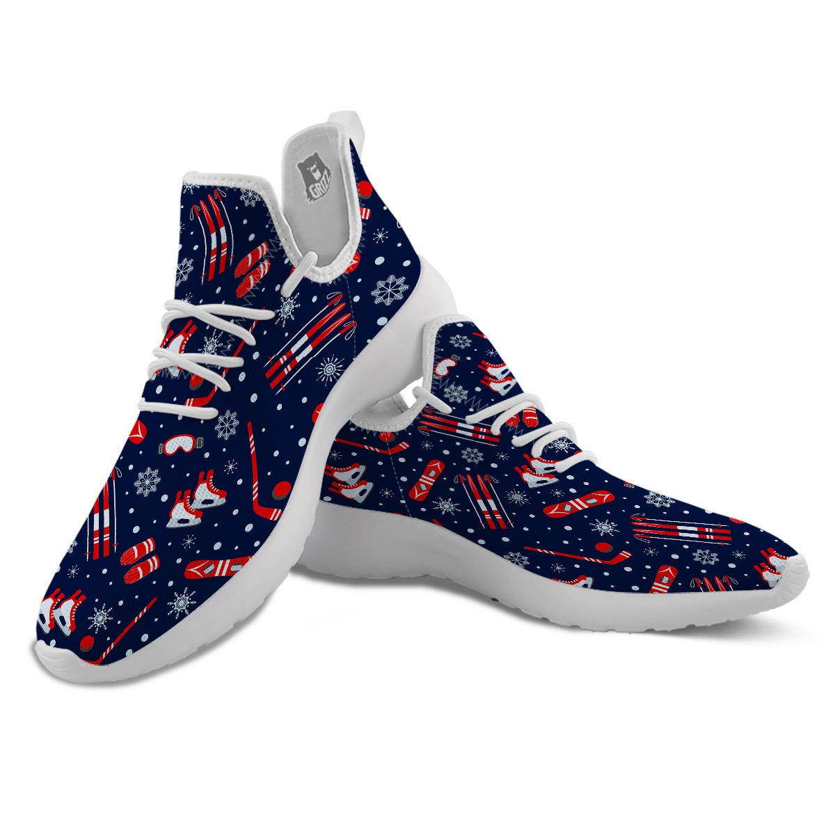 Skiing Equipment Print Pattern White Athletic Shoes-grizzshop