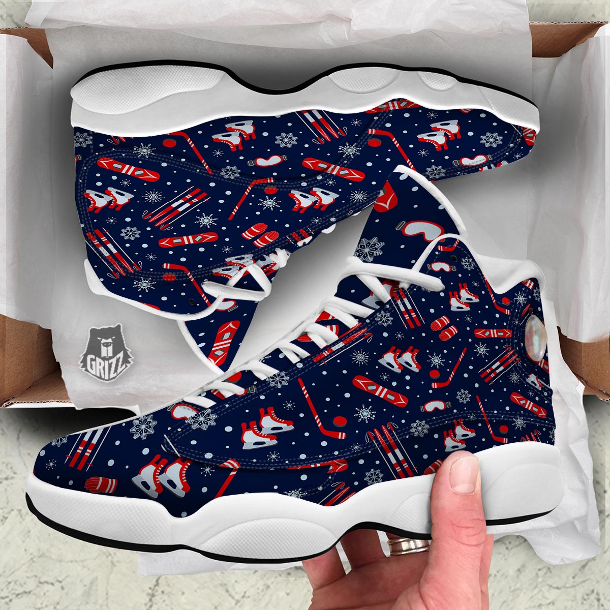 Skiing Equipment Print Pattern White Basketball Shoes-grizzshop