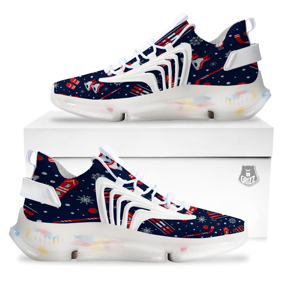 Skiing Equipment Print Pattern White Gym Shoes-grizzshop