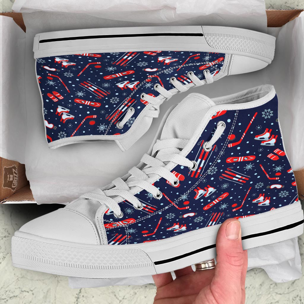 Skiing Equipment Print Pattern White High Top Shoes-grizzshop