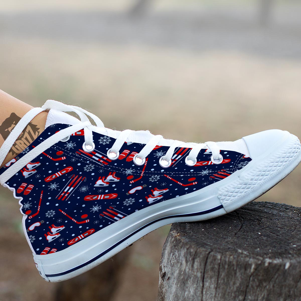 Skiing Equipment Print Pattern White High Top Shoes-grizzshop