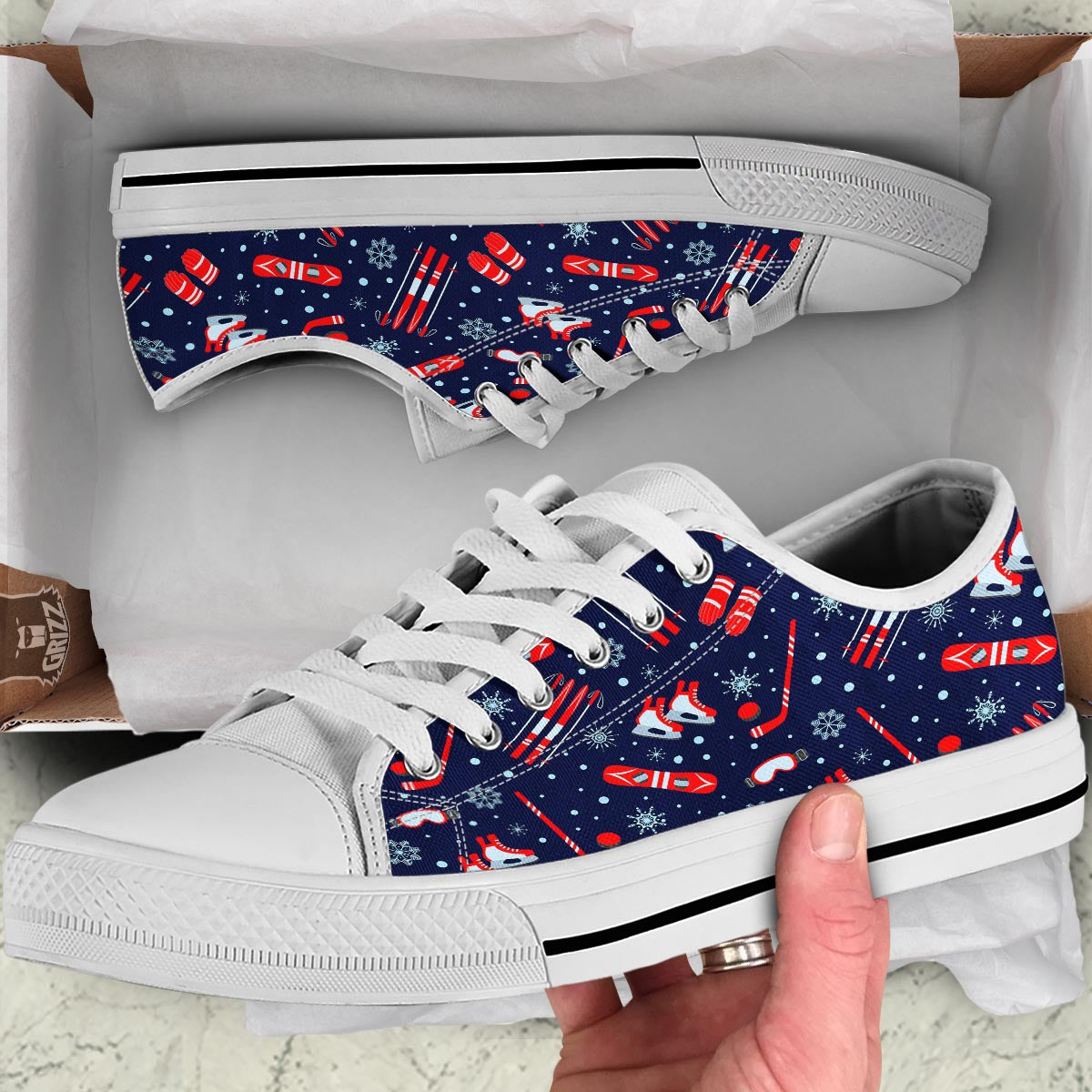Skiing Equipment Print Pattern White Low Top Shoes-grizzshop