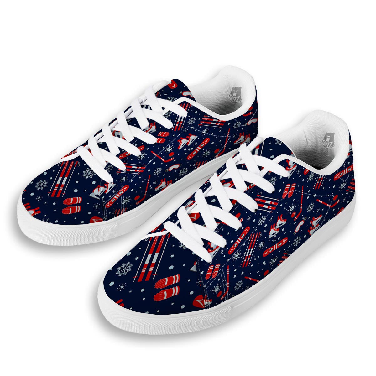 Skiing Equipment Print Pattern White Low Top Sneakers-grizzshop