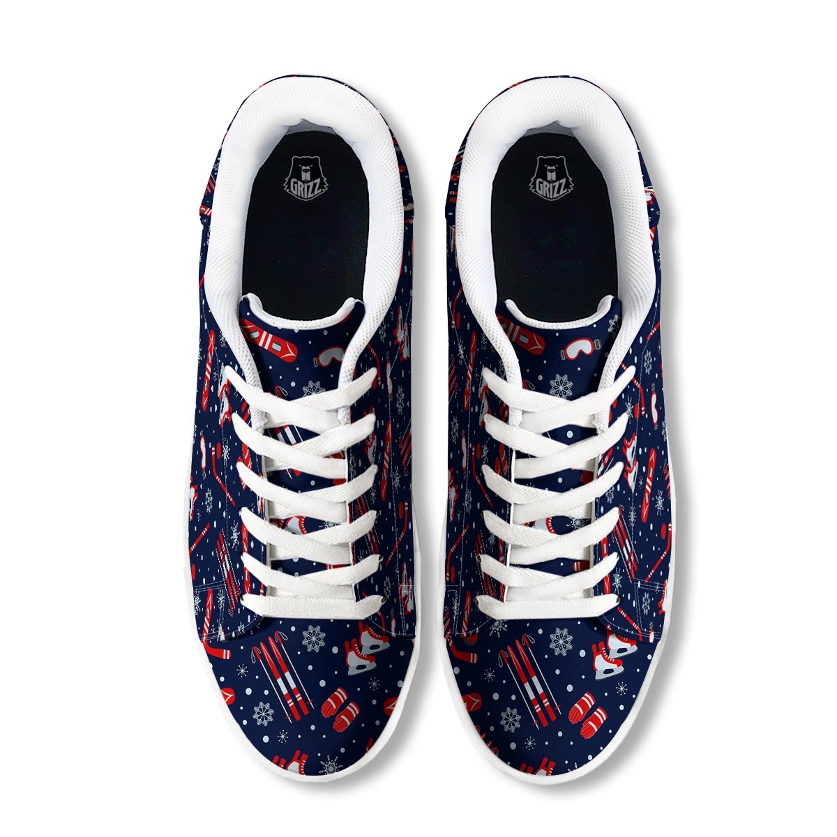 Skiing Equipment Print Pattern White Low Top Sneakers-grizzshop