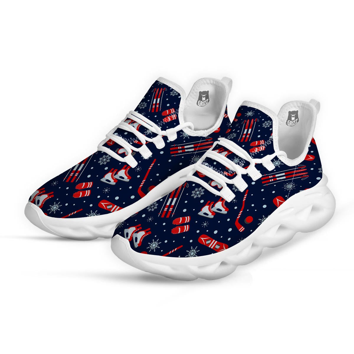 Skiing Equipment Print Pattern White Running Shoes-grizzshop