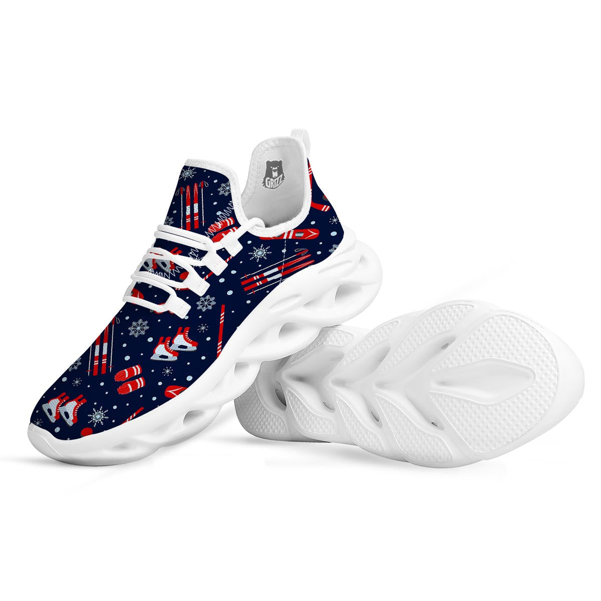 Skiing Equipment Print Pattern White Running Shoes-grizzshop