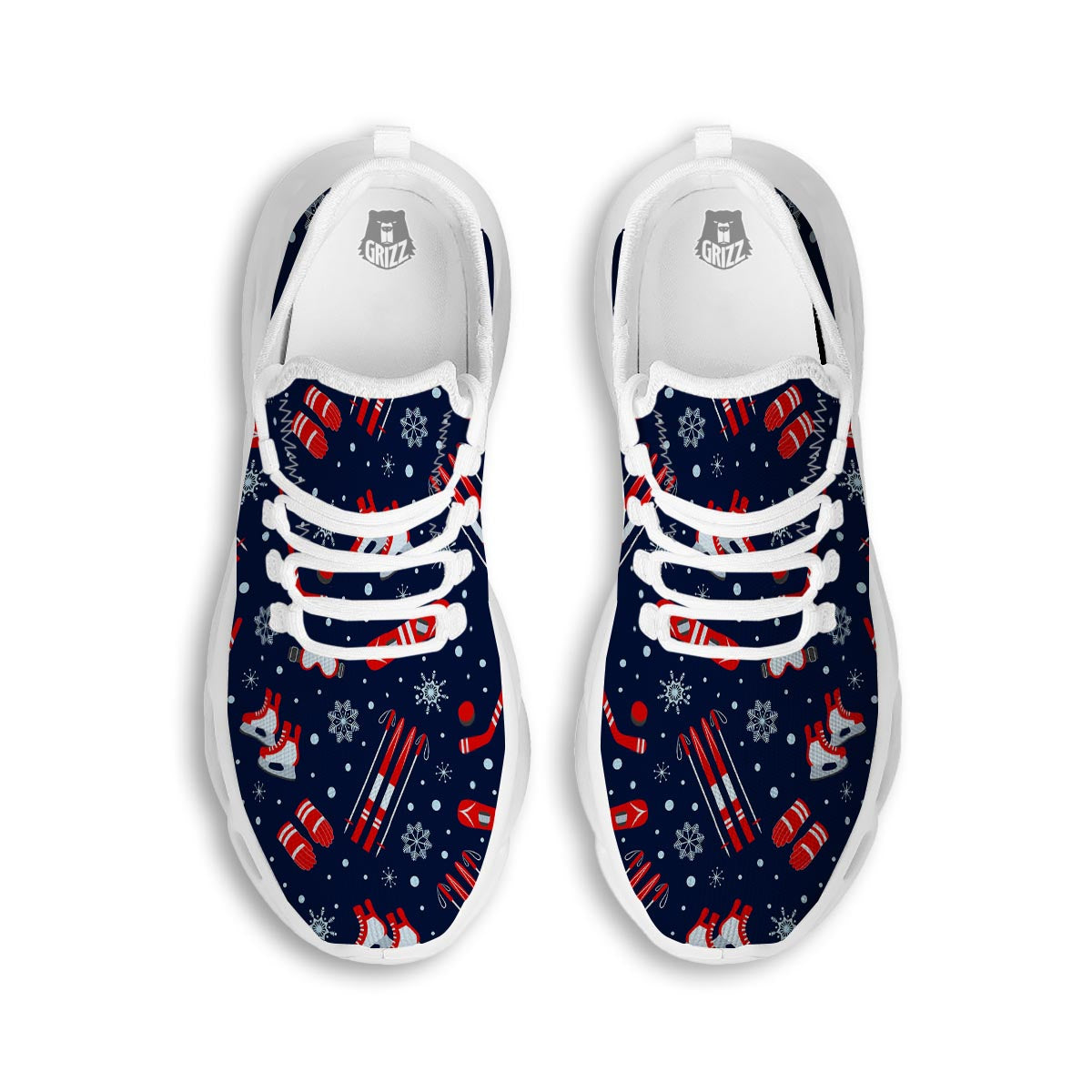 Skiing Equipment Print Pattern White Running Shoes-grizzshop