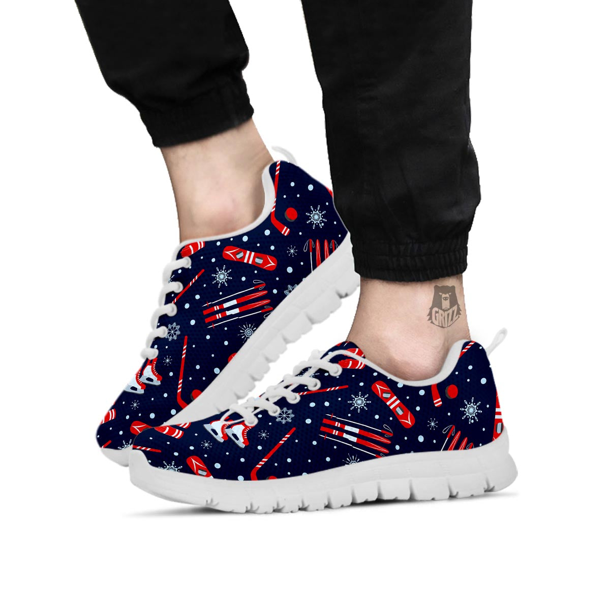 Skiing Equipment Print Pattern White Sneaker-grizzshop