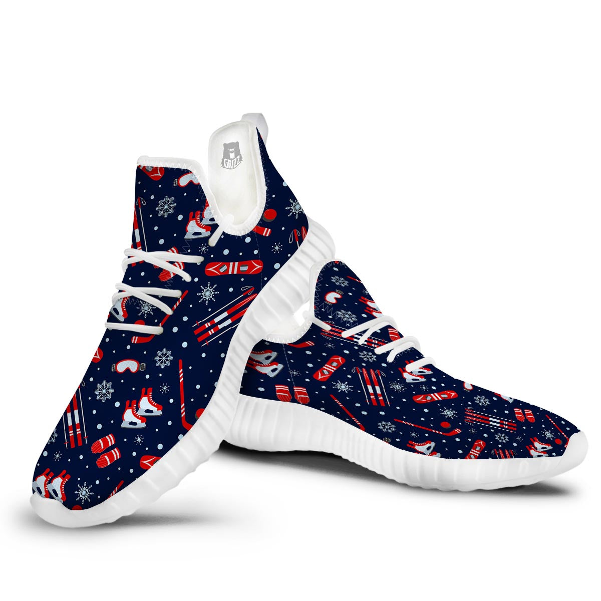 Skiing Equipment Print Pattern White Walking Shoes-grizzshop