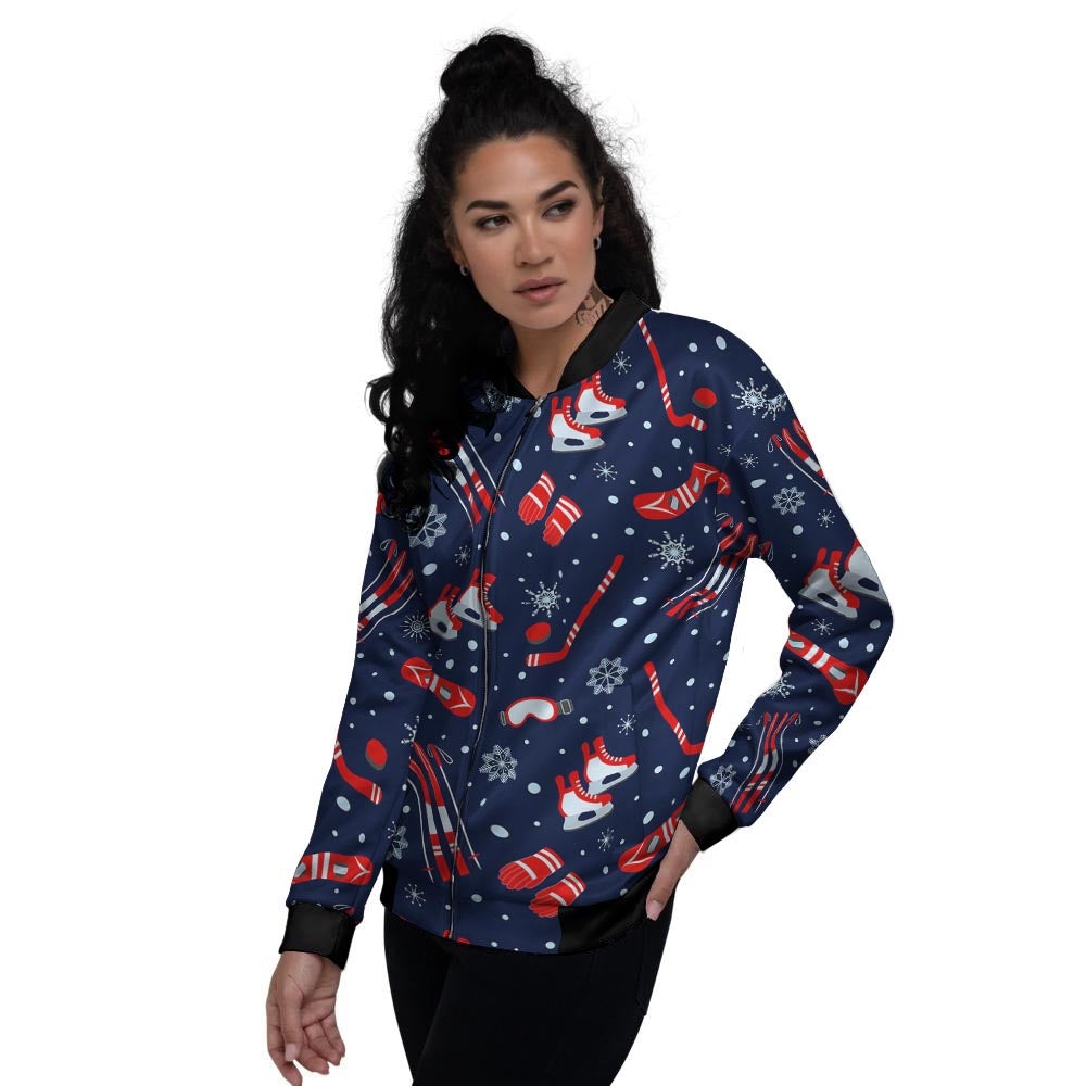 Skiing Equipment Print Pattern Women's Bomber Jacket-grizzshop