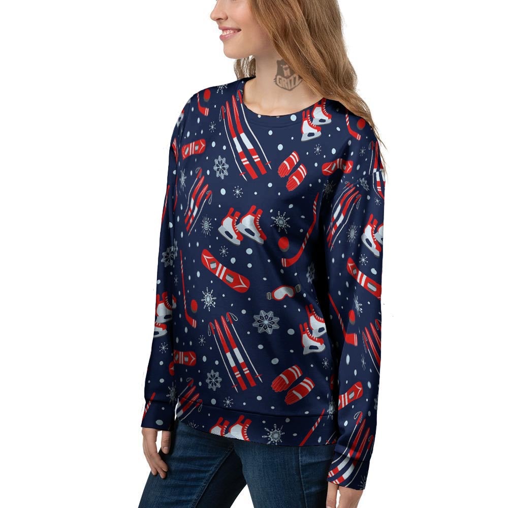 Skiing Equipment Print Pattern Women's Sweatshirt-grizzshop