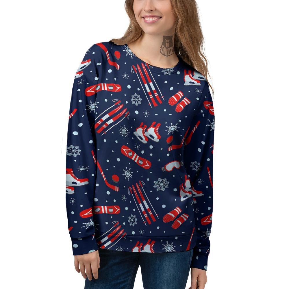 Skiing Equipment Print Pattern Women's Sweatshirt-grizzshop
