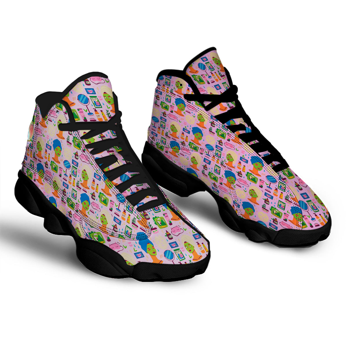 Skin Care And Face Care Print Pattern Black Basketball Shoes-grizzshop