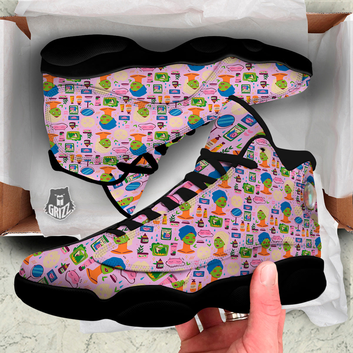 Skin Care And Face Care Print Pattern Black Basketball Shoes-grizzshop