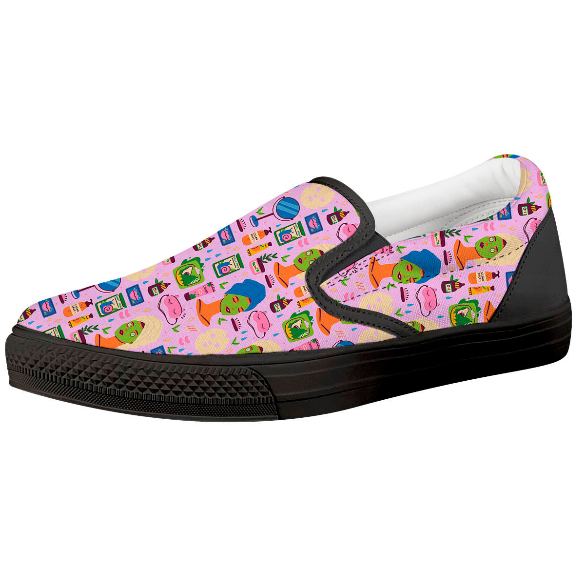 Skin Care And Face Care Print Pattern Black Slip On Shoes-grizzshop
