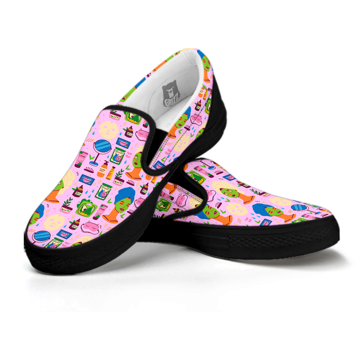 Skin Care And Face Care Print Pattern Black Slip On Shoes-grizzshop